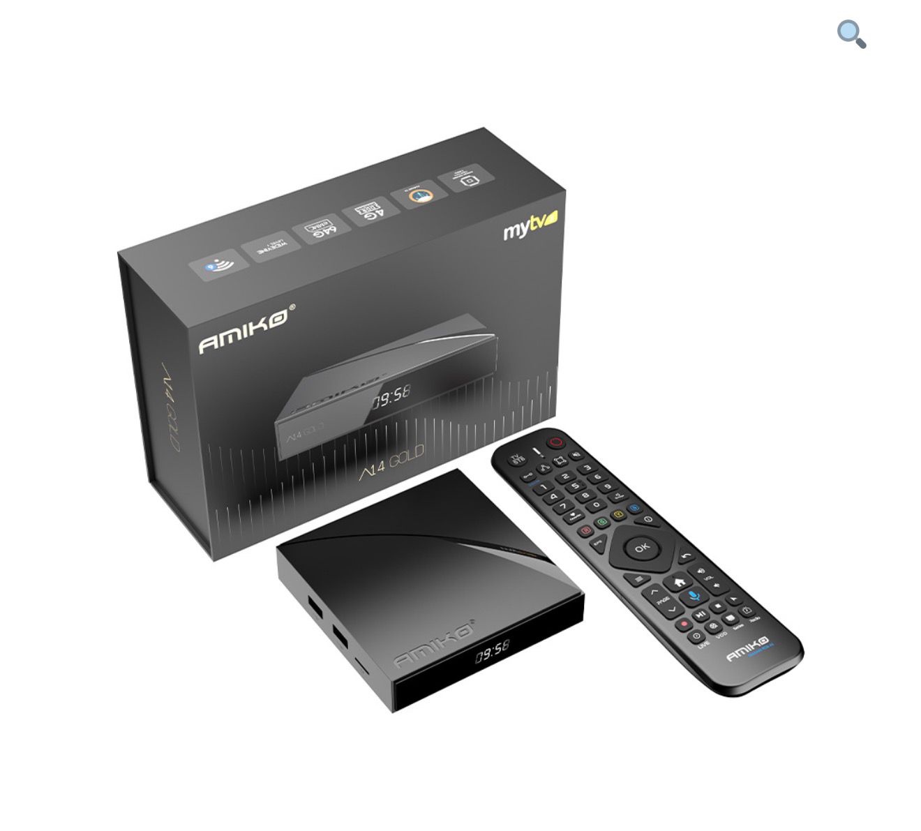 5db90fe7-86d9-4fa1-882e-d91f7d41be72 Amiko A14 Gold 4K Android OTT Media Streamer - Afbeelding 1